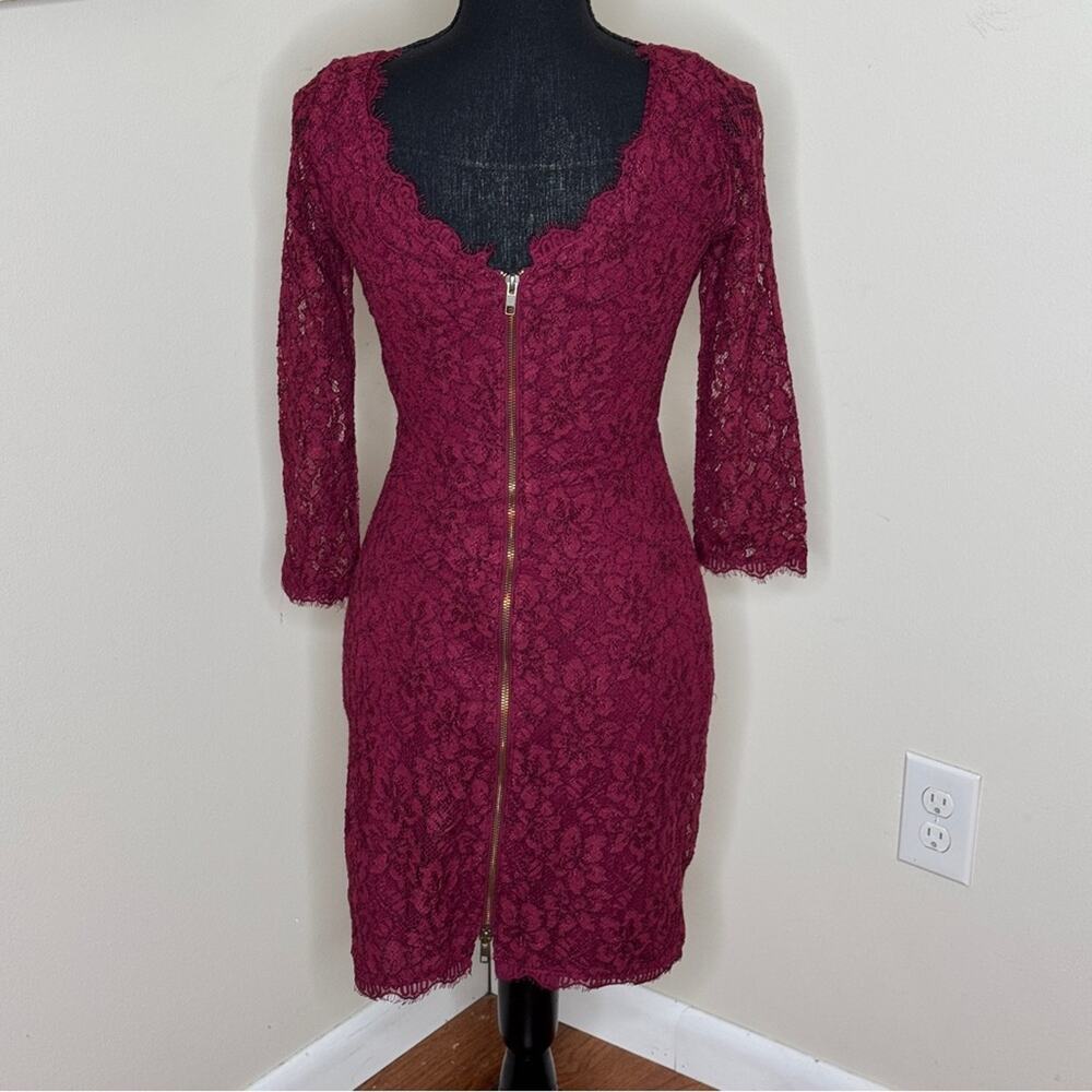 Diane Von Furstenberg Lace Sheath Dress Wine Size 2/XS - Picture 3 of 4